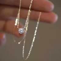 Luxurious Round Sterling Silver Plating Inlay Zircon 14k Gold Plated Solitaire Necklace main image 4