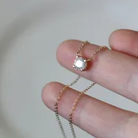 Luxurious Round Sterling Silver Plating Inlay Zircon 14k Gold Plated Solitaire Necklace main image 2