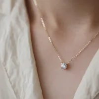 Luxurious Round Sterling Silver Plating Inlay Zircon 14k Gold Plated Solitaire Necklace main image 5