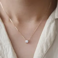 Luxurious Round Sterling Silver Plating Inlay Zircon 14k Gold Plated Solitaire Necklace main image 1