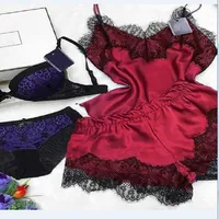Women's Sexy Solid Color Polyester Satin Lace Shorts Sets main image 3