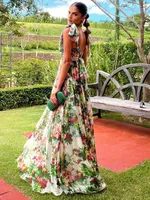 Women's Swing Dress Elegant Pastoral Printing Sleeveless Flower Maxi Long Dress Party Date main image 5