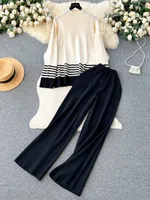 Daily Women's Vintage Style Color Block Stripe Polyester Blending Pants Sets Pants Sets main image 2