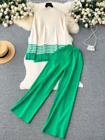 Daily Women's Vintage Style Color Block Stripe Polyester Blending Pants Sets Pants Sets main image 4