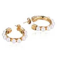 1 Pair Lady Classic Style Geometric Plating Inlay Stainless Steel Pearl Ear Studs main image 2