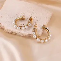 1 Pair Lady Classic Style Geometric Plating Inlay Stainless Steel Pearl Ear Studs main image 6