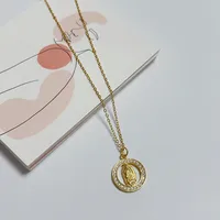 304 Stainless Steel Copper 18K Gold Plated Classic Style Plating Inlay Portrait Zircon Pendant Necklace main image 7