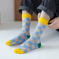 Unisex Casual Color Block Checkered Nylon Cotton Jacquard Crew Socks A Pair main image 2
