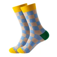 Unisex Casual Color Block Checkered Nylon Cotton Jacquard Crew Socks A Pair main image 3