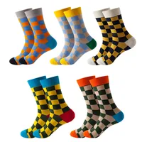 Unisex Casual Color Block Checkered Nylon Cotton Jacquard Crew Socks A Pair main image 1