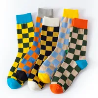 Unisex Casual Color Block Checkered Nylon Cotton Jacquard Crew Socks A Pair main image 4