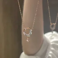 925 Sterling Silver Zircon Cable Chain Inlay Moon Pendant Necklace main image 1