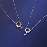 925 Sterling Silver Zircon Cable Chain Inlay Moon Pendant Necklace main image 2