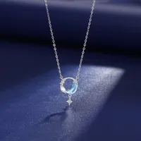 925 Sterling Silver Zircon Cable Chain Inlay Moon Pendant Necklace sku image 1
