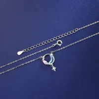 925 Sterling Silver Zircon Cable Chain Inlay Moon Pendant Necklace main image 3