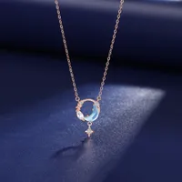 925 Sterling Silver Zircon Cable Chain Inlay Moon Pendant Necklace sku image 2