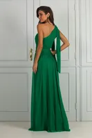 Party Dress Elegant Oblique Collar Long Sleeve Solid Color Maxi Long Dress Banquet Party sku image 2