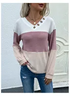 Women's Sweater Long Sleeve Sweaters & Cardigans Contrast Binding Casual Color Block main image 3