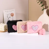 Women's Heart Shape Plush Zipper Coin Purses main image 4