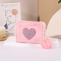 Women's Heart Shape Plush Zipper Coin Purses sku image 1