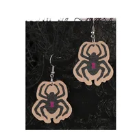 Wholesale Jewelry Classic Style Insect Spider Wood Printing Earrings main image 5