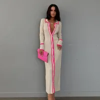 Women's Sweater Dress Casual Turndown Long Sleeve Color Block Midi Dress Street main image 2