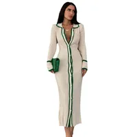 Women's Sweater Dress Casual Turndown Long Sleeve Color Block Midi Dress Street main image 4