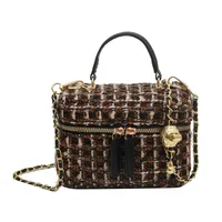 Women's Small Yarn Color Block Basic Streetwear Square Zipper Shoulder Bag Crossbody Bag Chain Bag sku image 1
