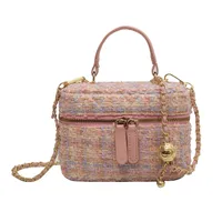 Women's Small Yarn Color Block Basic Streetwear Square Zipper Shoulder Bag Crossbody Bag Chain Bag sku image 4