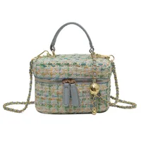 Women's Small Yarn Color Block Basic Streetwear Square Zipper Shoulder Bag Crossbody Bag Chain Bag sku image 3