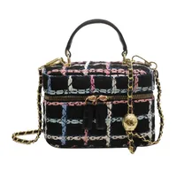Women's Small Yarn Color Block Basic Streetwear Square Zipper Shoulder Bag Crossbody Bag Chain Bag sku image 2