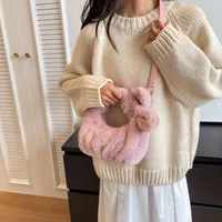 Women's Small Plush Solid Color Elegant Bucket Zipper Shoulder Bag Handbag Crossbody Bag main image 2