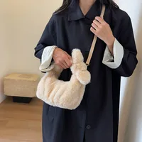 Women's Small Plush Solid Color Elegant Bucket Zipper Shoulder Bag Handbag Crossbody Bag main image 5