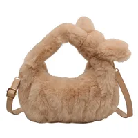 Women's Small Plush Solid Color Elegant Bucket Zipper Shoulder Bag Handbag Crossbody Bag main image 4