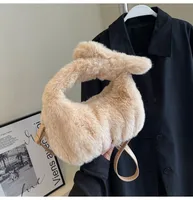 Women's Small Plush Solid Color Elegant Bucket Zipper Shoulder Bag Handbag Crossbody Bag sku image 4