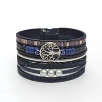 British Style Bc1035 Lucky Tree Magnetic Buckle Pearl Leather Patchwork Women's Bangle main image 4