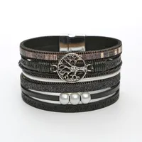 British Style Bc1035 Lucky Tree Magnetic Buckle Pearl Leather Patchwork Women's Bangle main image 3