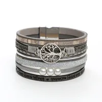British Style Bc1035 Lucky Tree Magnetic Buckle Pearl Leather Patchwork Women's Bangle sku image 2