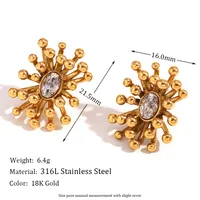 1 Pair Simple Style Flower Plating Inlay 304 Stainless Steel Zircon 18K Gold Plated Ear Studs sku image 1