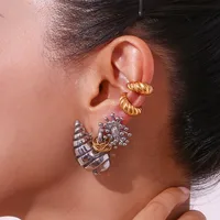 1 Pair Simple Style Flower Plating Inlay 304 Stainless Steel Zircon 18K Gold Plated Ear Studs main image 5