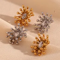 1 Pair Simple Style Flower Plating Inlay 304 Stainless Steel Zircon 18K Gold Plated Ear Studs main image 1