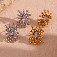 1 Pair Simple Style Flower Plating Inlay 304 Stainless Steel Zircon 18K Gold Plated Ear Studs main image 3