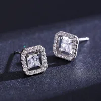 1 Pair 925 Sterling Silver Zircon Square Ear Studs main image 1