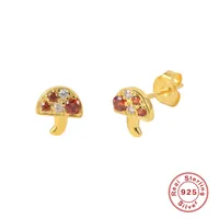 1 Pair Casual Simple Style Streetwear Geometric Mushroom Butterfly Inlay Sterling Silver Zircon Ear Studs sku image 3