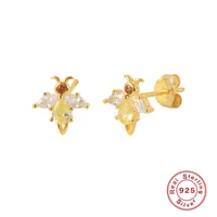 1 Pair Casual Simple Style Streetwear Geometric Mushroom Butterfly Inlay Sterling Silver Zircon Ear Studs sku image 2