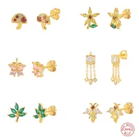 1 Pair Casual Simple Style Streetwear Geometric Mushroom Butterfly Inlay Sterling Silver Zircon Ear Studs main image 1