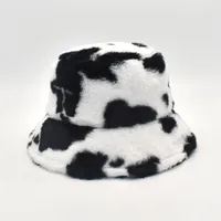 New Autumn And Winter Dairy Pattern Fisherman Hat Women's Plush Warm Hat Korean Style Cyber Celebrity Black And White Striped Basin Hat Trendy main image 2