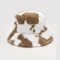 New Autumn And Winter Dairy Pattern Fisherman Hat Women's Plush Warm Hat Korean Style Cyber Celebrity Black And White Striped Basin Hat Trendy main image 3