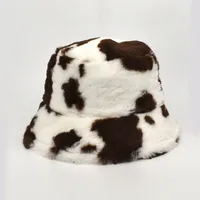 New Autumn And Winter Dairy Pattern Fisherman Hat Women's Plush Warm Hat Korean Style Cyber Celebrity Black And White Striped Basin Hat Trendy sku image 6