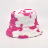 New Autumn And Winter Dairy Pattern Fisherman Hat Women's Plush Warm Hat Korean Style Cyber Celebrity Black And White Striped Basin Hat Trendy sku image 8